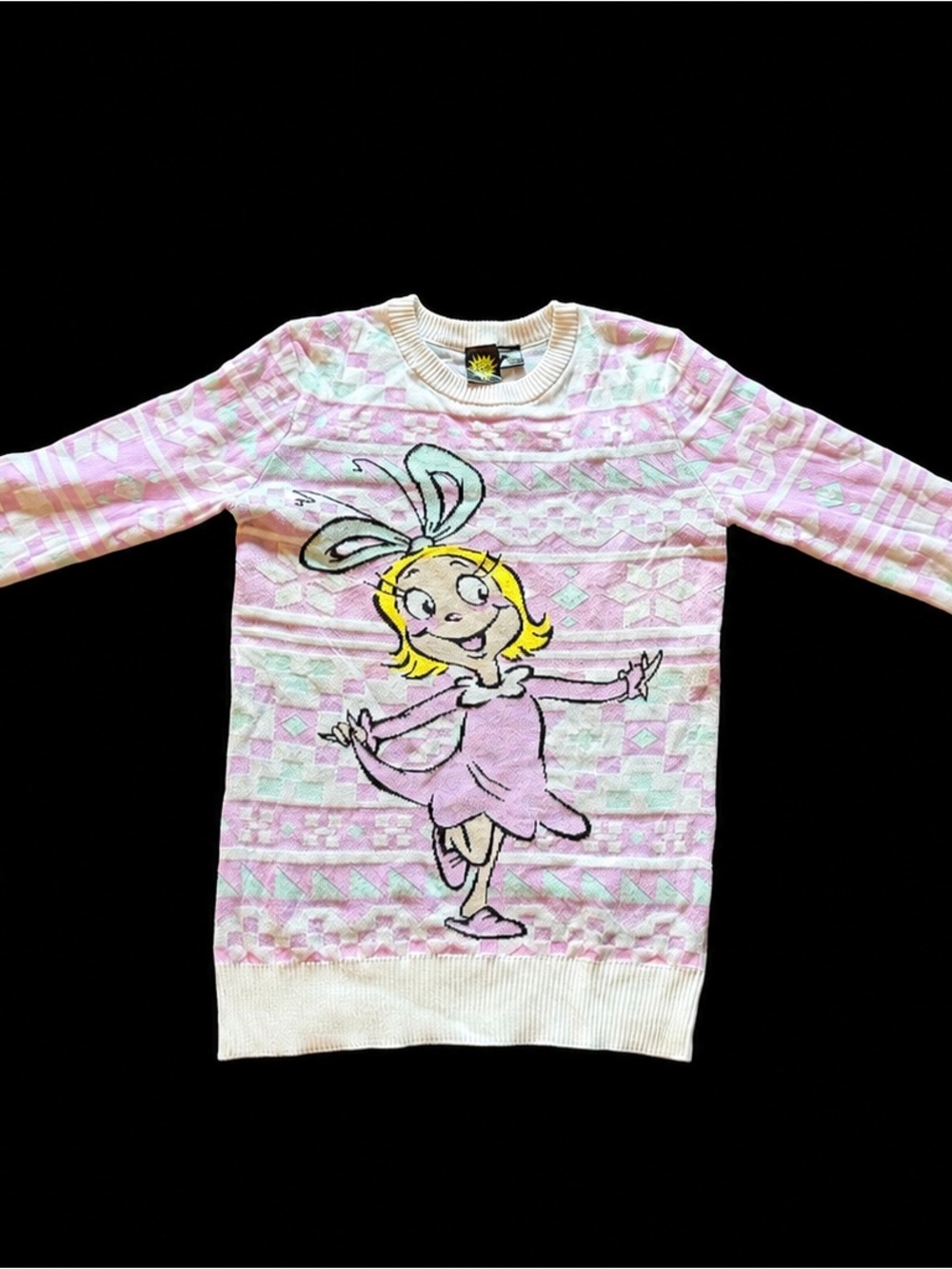 The Grinch Dr Seuss Cindy Lou Who Pink Fair Isle Christmas Sweater S